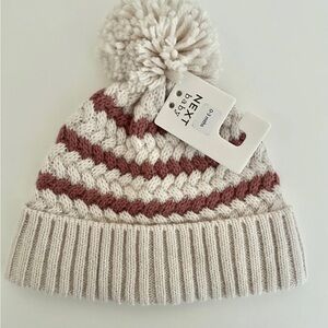 NEXT Baby Knit Hat with Cream and Brown Stripes
